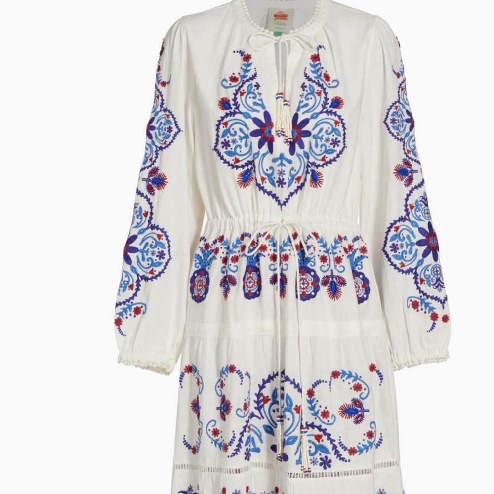 Farm Rio Linen Blend Embroidered Midi Dress